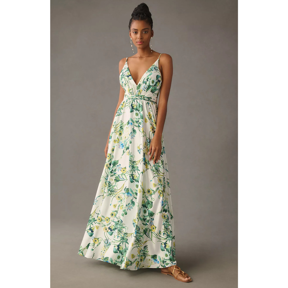 Mac Duggal V-Neck Floral A-Line Maxi Dress - New Size 16